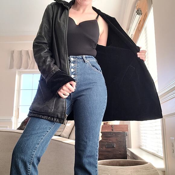 Vtg 90's Kenneth Cole Leather Velvet Reversible Jacket Sz S - Picture 2 of 10